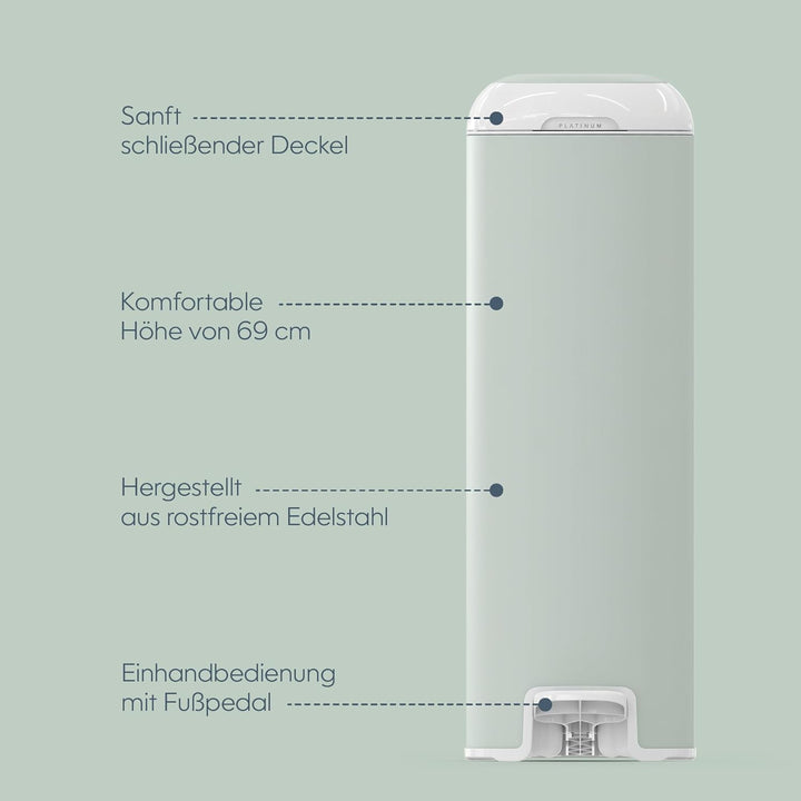 Diaper Genie Platinum Edelstahl Windeleimer mit Fusspedal, neuartiges System mit abreissbaren Beutel