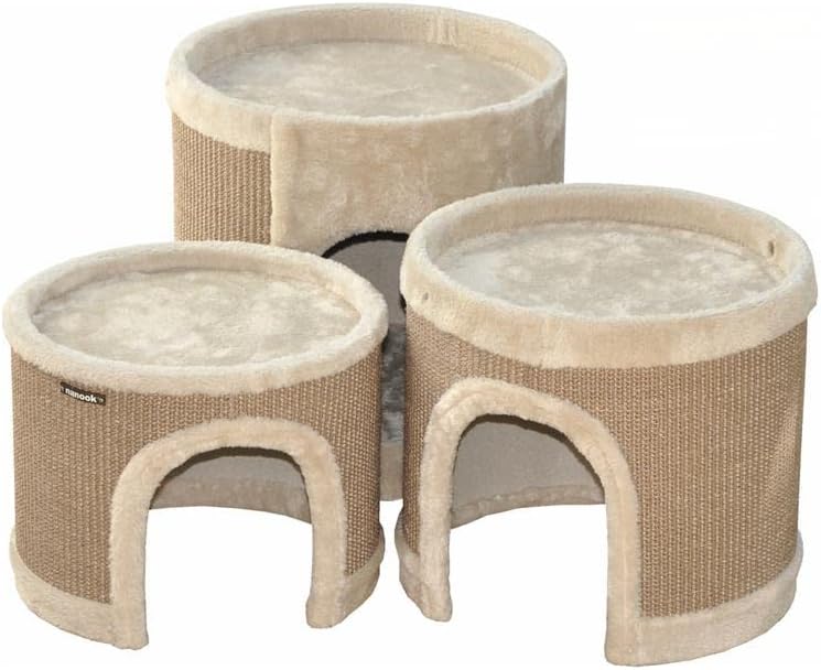 nanook Kratztonne, Höhe 89 cm, 3-teilig, Spieltonne für Katzen, 3 Ebenen, Kratzbaum, Kratzturm aus S