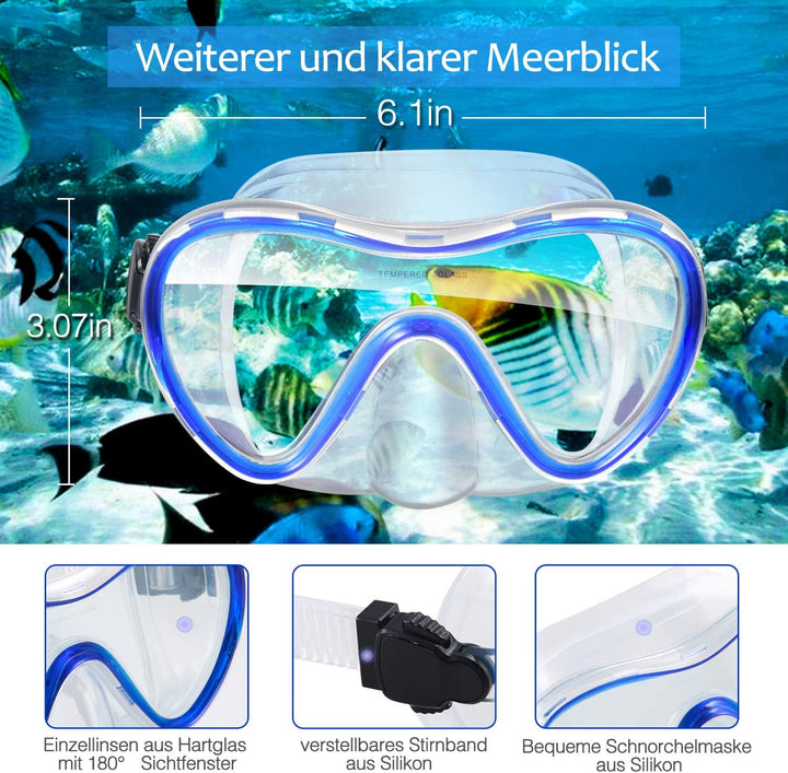 Supertrip Trocken Schnorchelset mit Anti-beschlag Taucherbrille Panorama Blickfeld gehärtete wasserd
