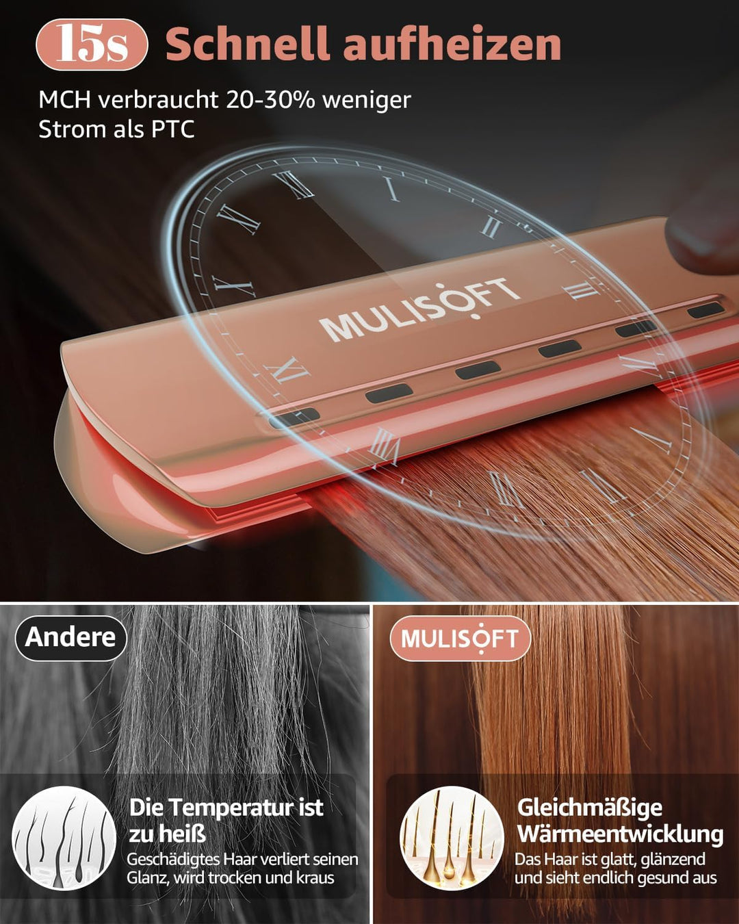 Professioneller Haarglätter mit extra breiten Platten, ideal für langes, dickes oder lockiges Haar,
