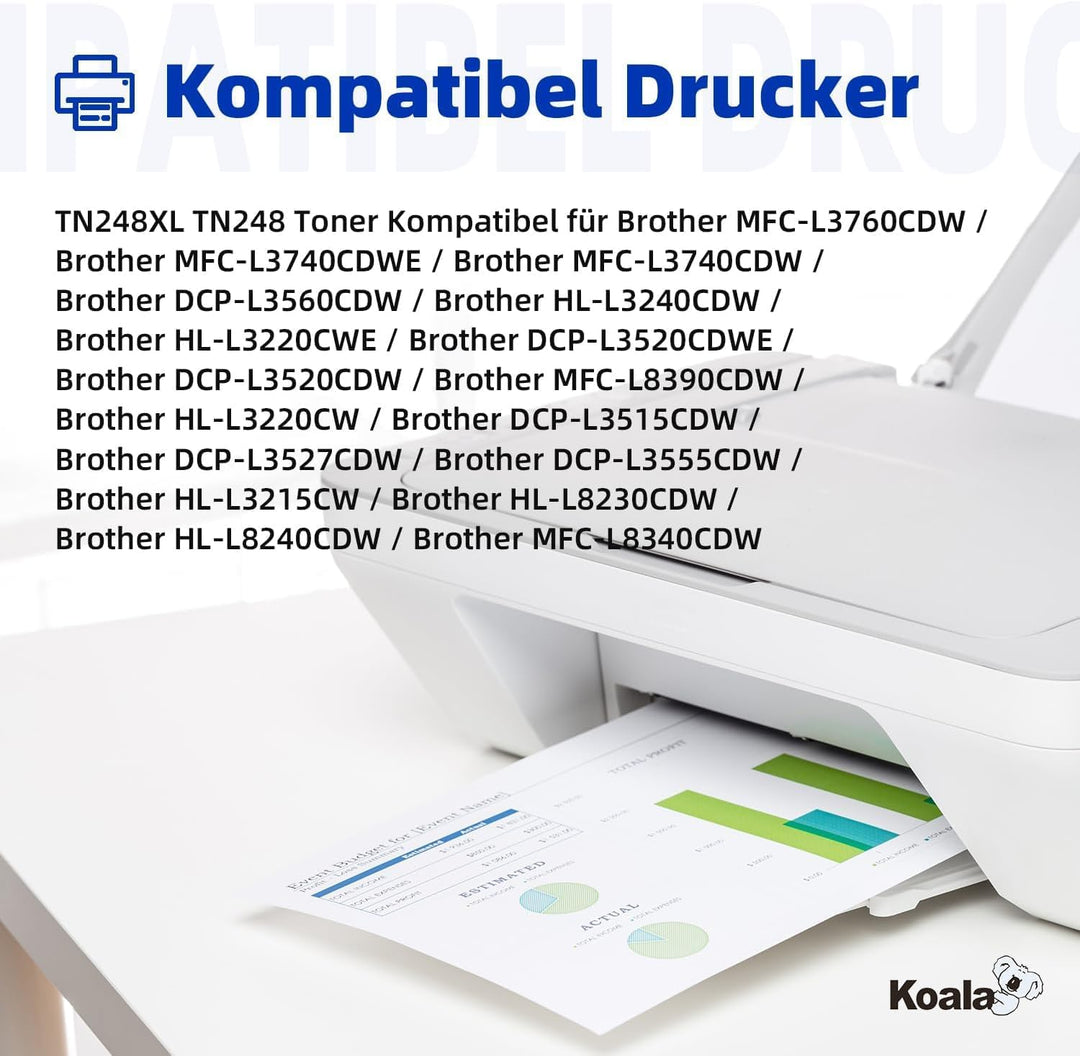 Koala TN248XL TN248 Kompatibel für Brother TN248 XL für MFC-L3760CDW MFC-L3740CDWE HL-L3215CW HL-L32