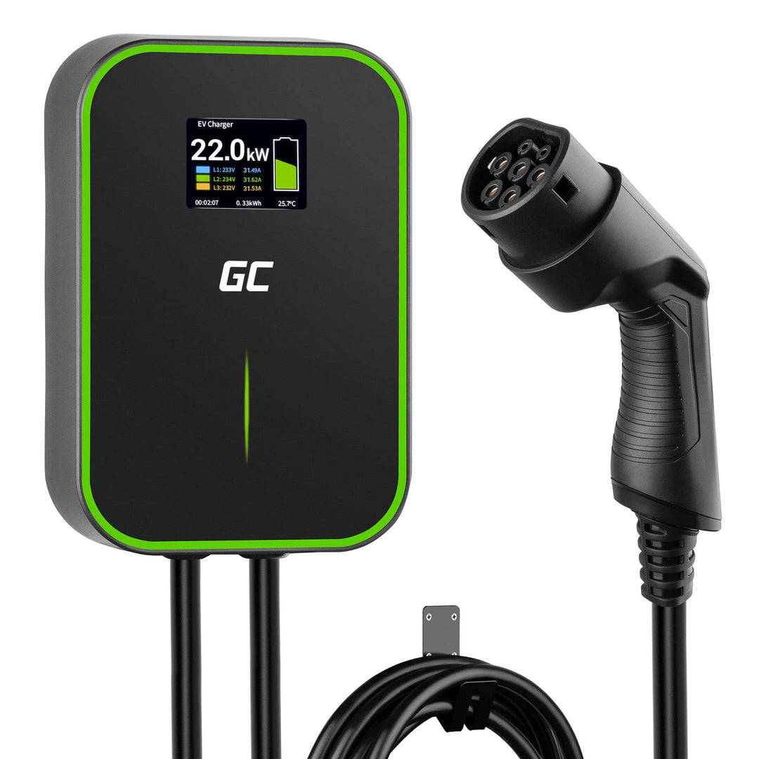 Green Cell GC PowerBox Wallbox 22kW Typ 2 Ladegerät für EV Ladekabel 6m LCD Display Kompatibel mit M