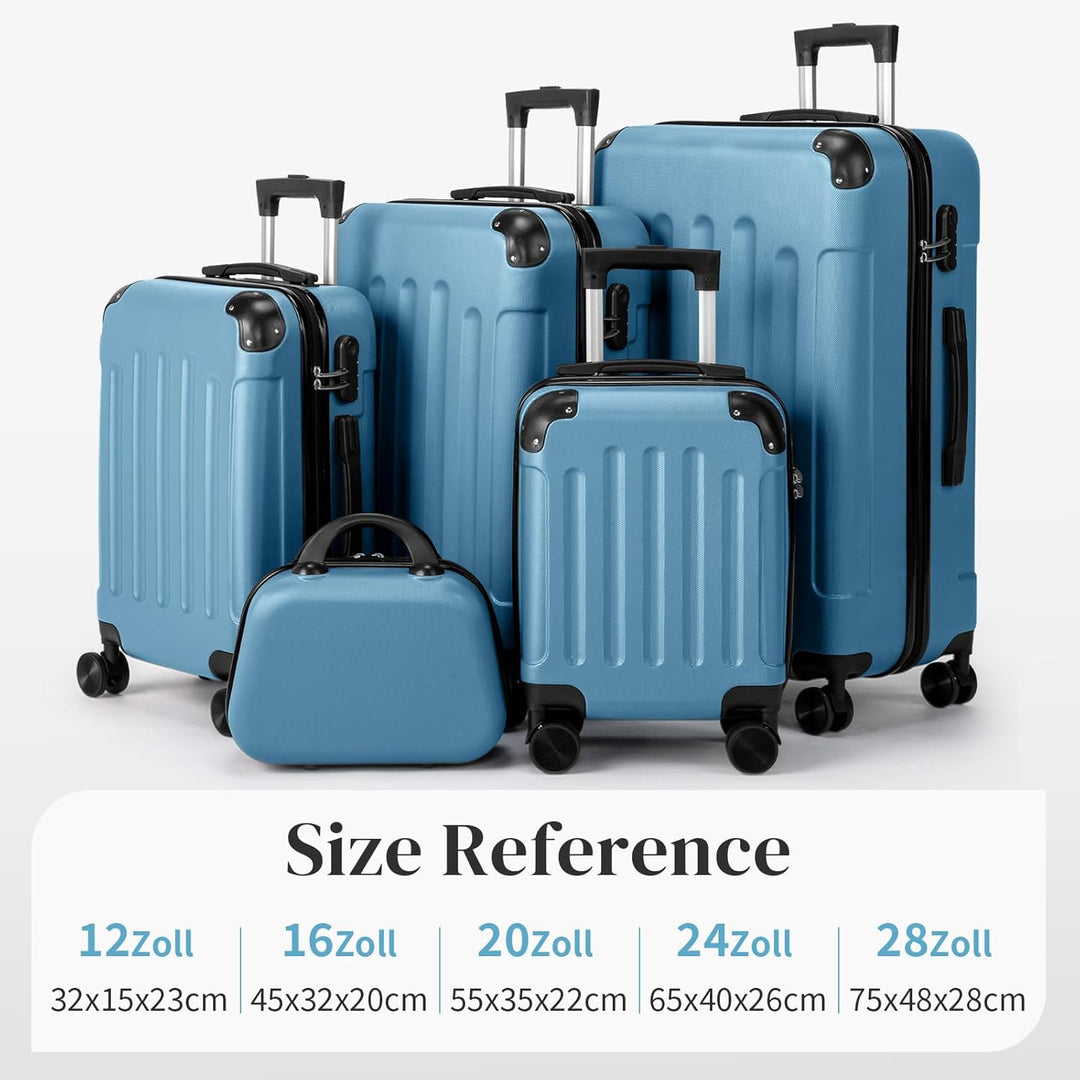 LEADZM Koffer Set 5 teilig Hartschale mit Kosmetikkoffer, Kofferset mit verstärkten Ecken, Reisekoff
