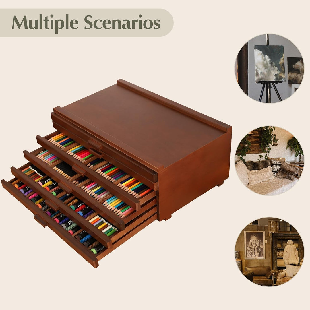 VISWIN 6-Schublade Holz Künstler Supply Storage Box mit abnehmbaren Trennwänden, Premium Buche Holz