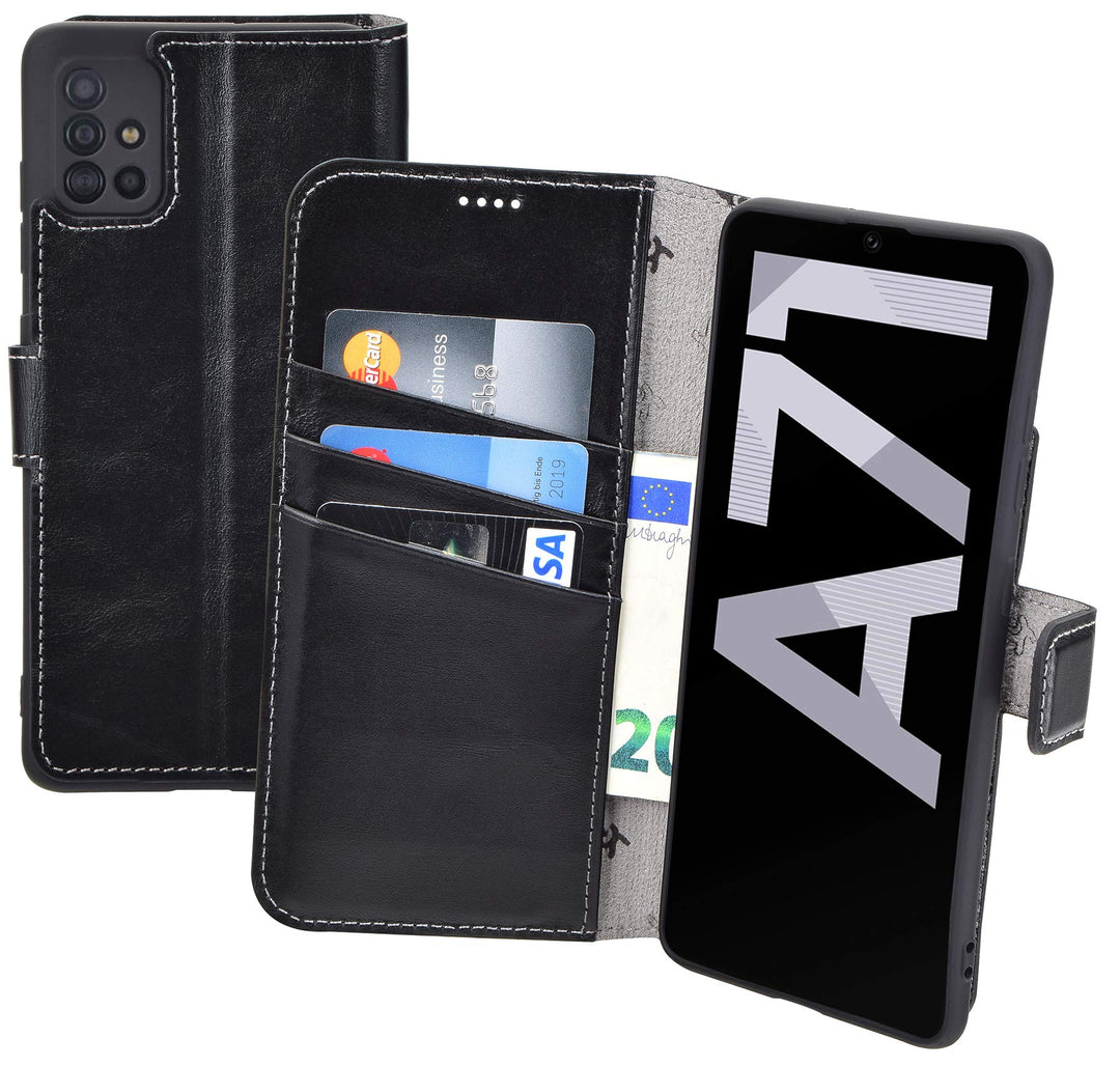 Suncase Book-Style Hülle kompatibel mit Samsung Galaxy A71 Leder Tasche (Slim-Fit) Lederhülle Handyt