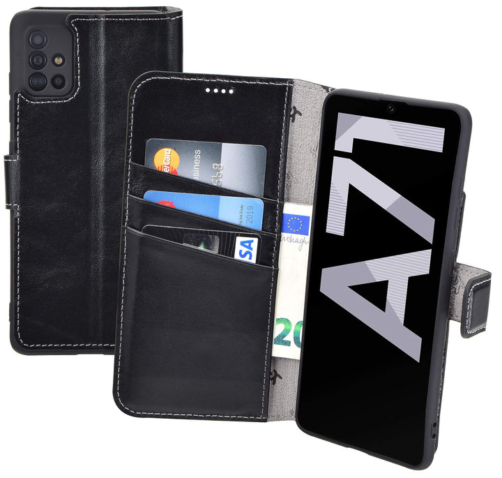 Suncase Book-Style Hülle kompatibel mit Samsung Galaxy A71 Leder Tasche (Slim-Fit) Lederhülle Handyt