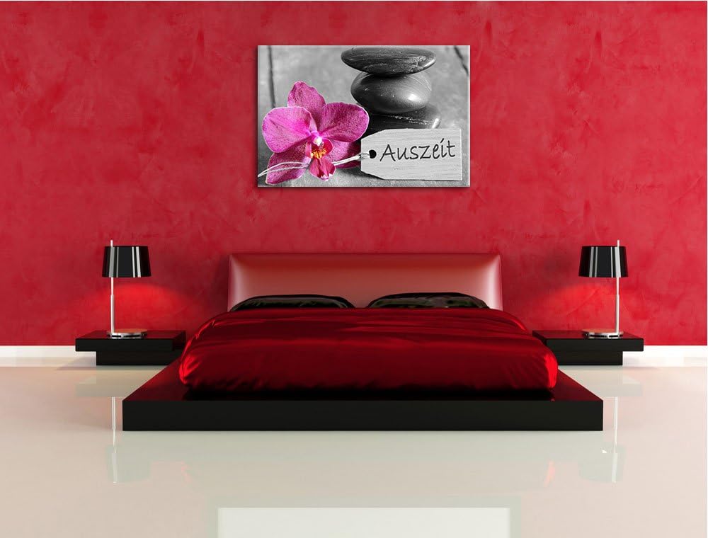 Orchidee mit Zen Steinen schwarz/weiss Format: 100x70 auf Leinwand, XXL riesige Bilder fertig gerahm