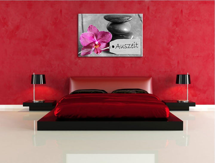 Orchidee mit Zen Steinen schwarz/weiss Format: 100x70 auf Leinwand, XXL riesige Bilder fertig gerahm