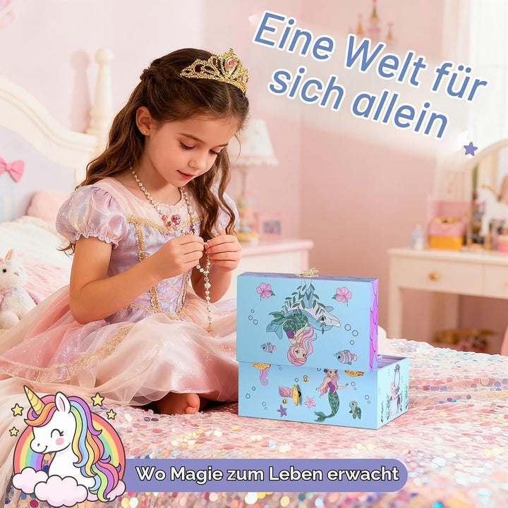 Meerjungfrau Schmuckkästchen Kinder mit Spieluhr für Mädchen,Schmuckschatulle mit drehendem und Spie