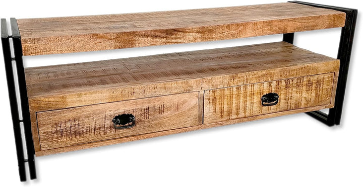 DARO DEKO Holz Lowboard eckig braun 125 x 45cm mit schwarzem Metall Gestell Fernsehtisch TV-Schrank