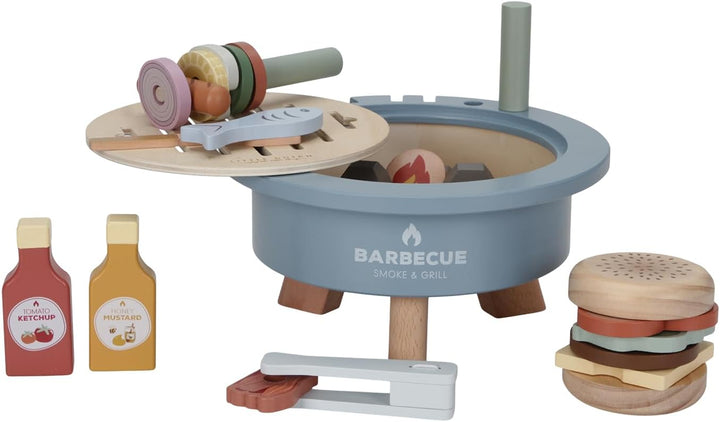 Little Dutch 8021 FSC Holz Grill BBQ Set 34-teilig - blau