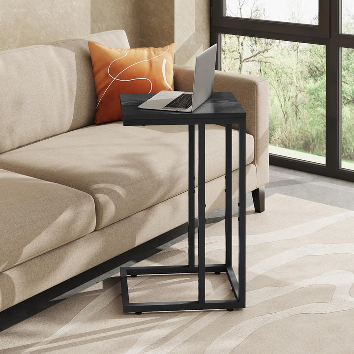 WLIVE Beistelltisch C Form Kleiner Sofatisch，Kaffeetisch mit Metallgestell，Tischplatte aus Holz，Couc