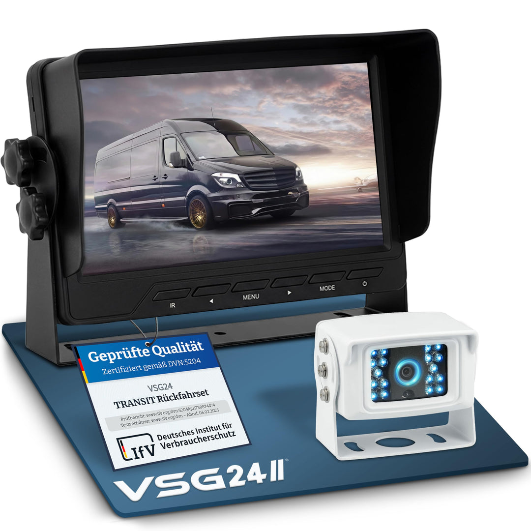 VSG24 Rückfahrkamera 7" Transporter-Set Transit inkl. Kamera, Monitor, Kabel - Wasserdicht Nachtsich