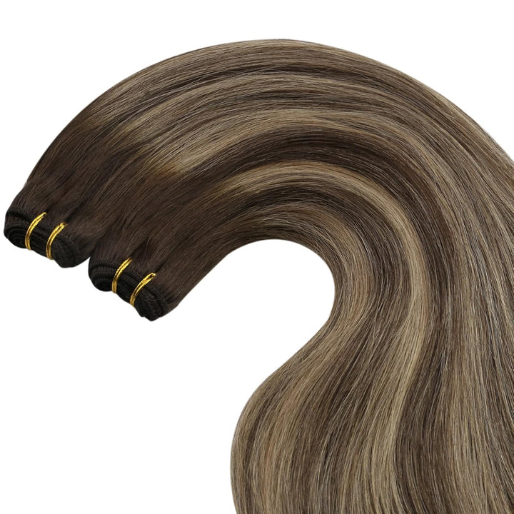 YoungSee Echthaar Tressen zum Einnahen Ombre Tressen Echthaar Dunkelbraun Ombre Blond Haartressen Ec