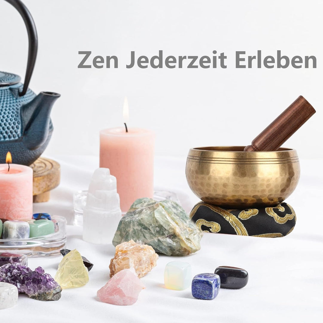 Tibetisches Klangschalen-Set – 100% handgehämmert in Nepal Klangschale für Meditation, Yoga, Chakra,