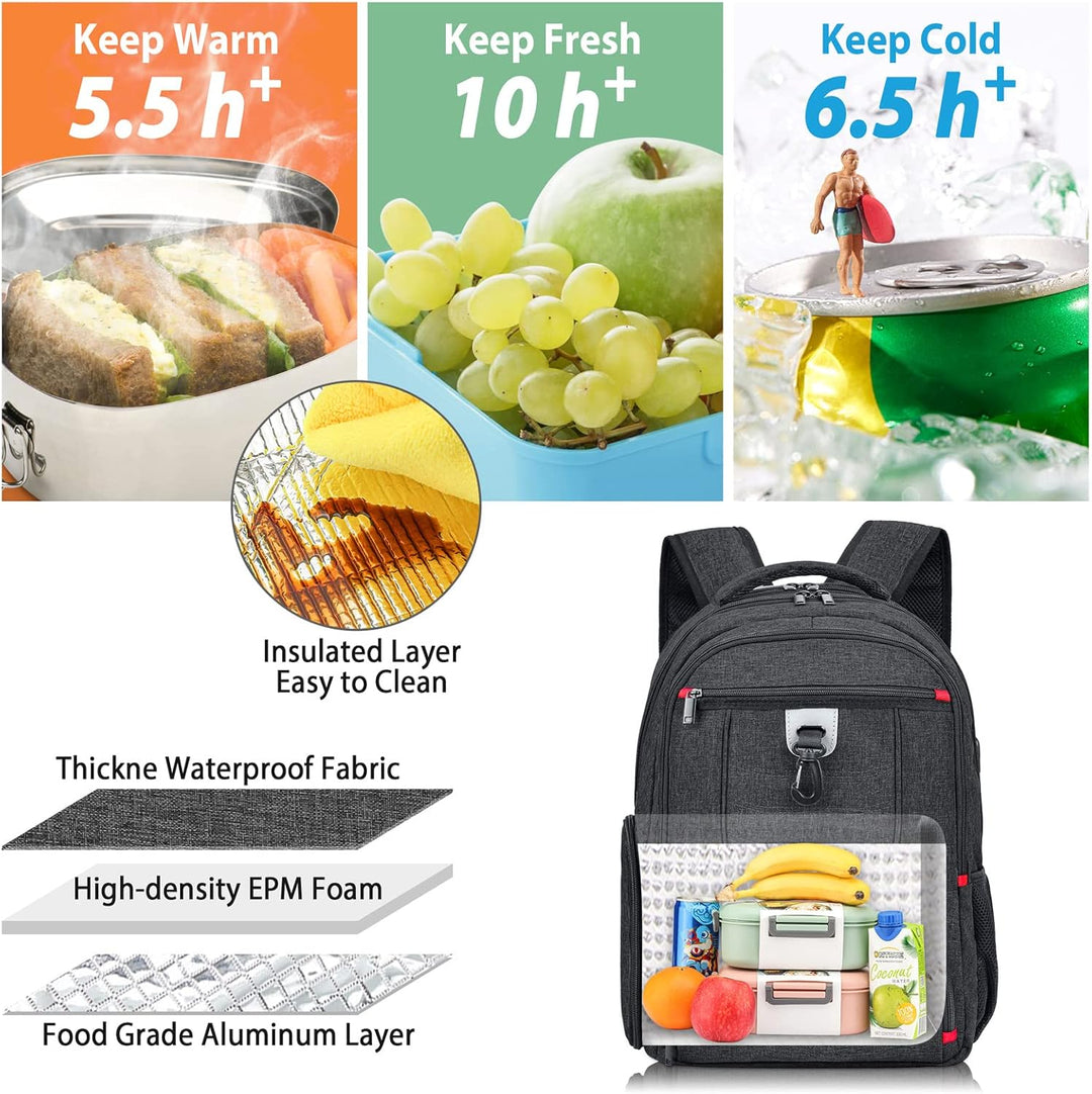 Rucksack Herren, Lunch-Schulrucksack Jungen , 17.3 Zoll Laptoptasche Teenager mit USB Ladeanschluss,