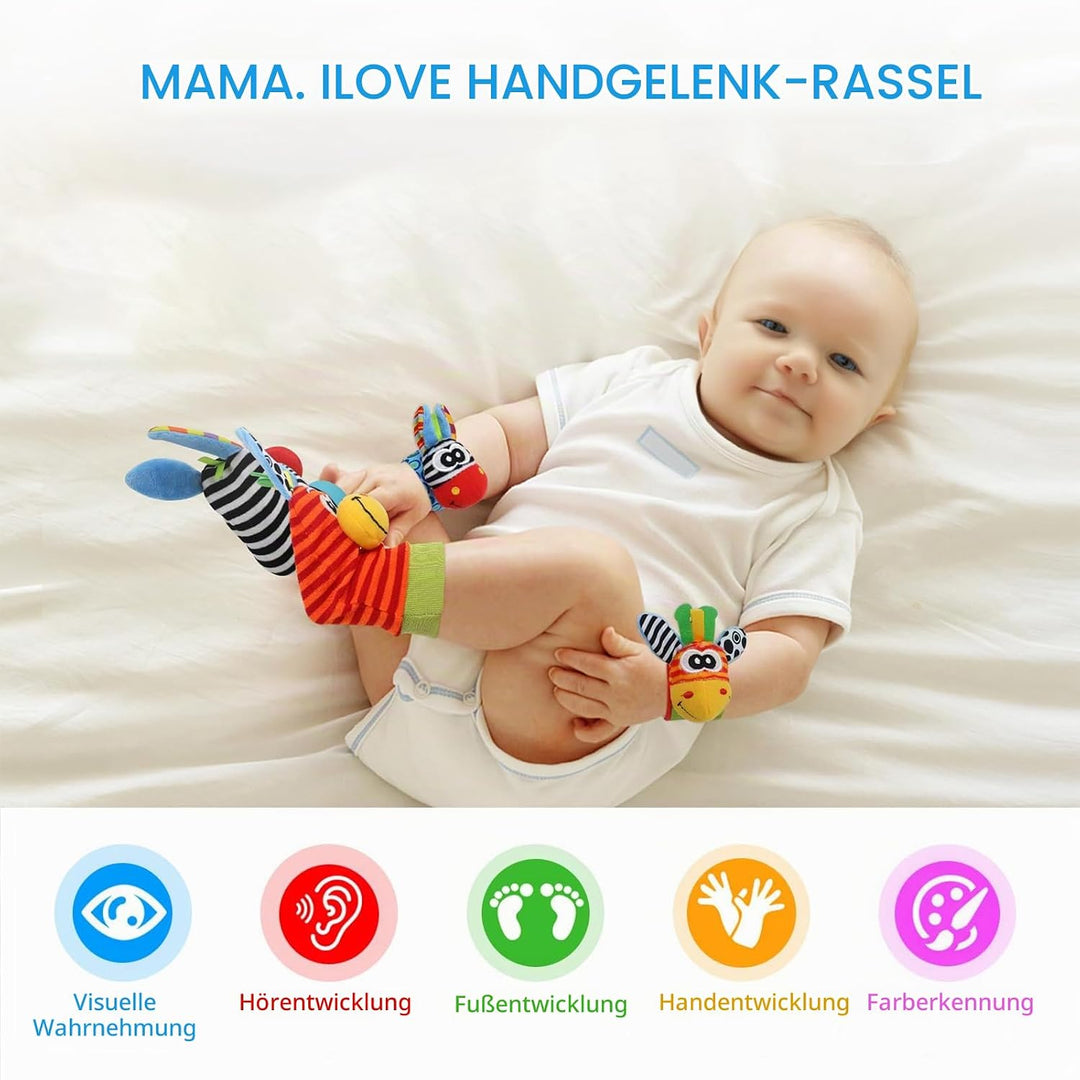 4Pcs Rasselsocken Baby 0-6 Monate – Baby Rassel Set, Handgelenk Babyspielzeug, Neugeborenen Spielzeu