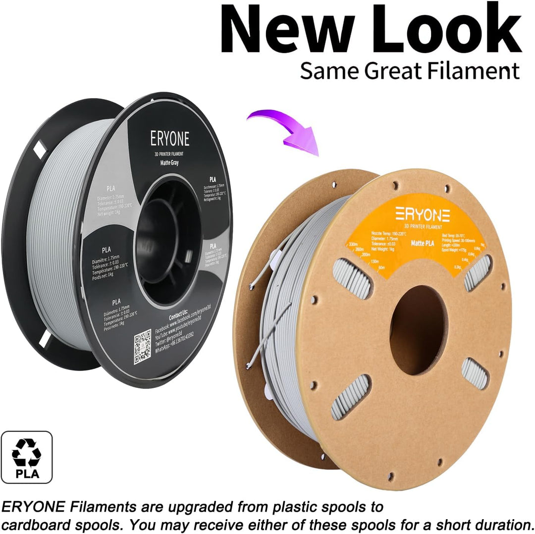 ERYONE Matte PLA 3D Drucker Filament 1.75mm, Massgenauigkeit +/- 0.03 mm, 1 kg 1 Spule, Matte Grau,