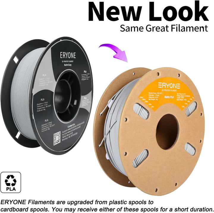 ERYONE Matte PLA 3D Drucker Filament 1.75mm, Massgenauigkeit +/- 0.03 mm, 1 kg 1 Spule, Matte Grau,