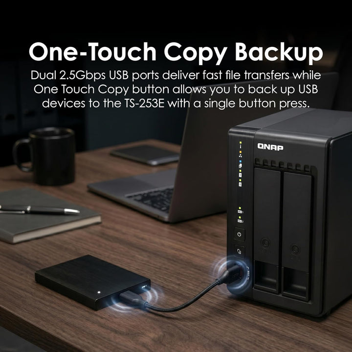 QNAP TS-253E-8G-US 2 Bay Hochleistungs-Desktop-NAS mit Intel Celeron Quad-Core-Prozessor, 8 GB DDR4