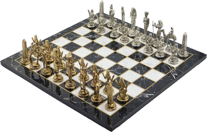 Gifthome Metall-Schachset Gross Ägypten Schachbrett mit Glitzerstein und Plain Marmor