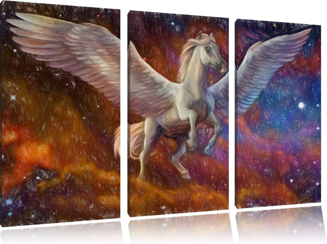 Pixxprint Weisser Pegasus mit Engelsflügel als Leinwandbild/Grösse: 3 Teilig (120x80 cm) cm/Wandbild