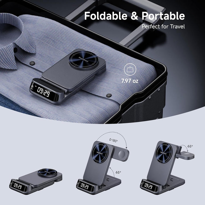 SwanScout 708M Induktive Ladestation, Faltbares 3 IN 1 Magnetisches Ladegerät für Apple Watch und iP
