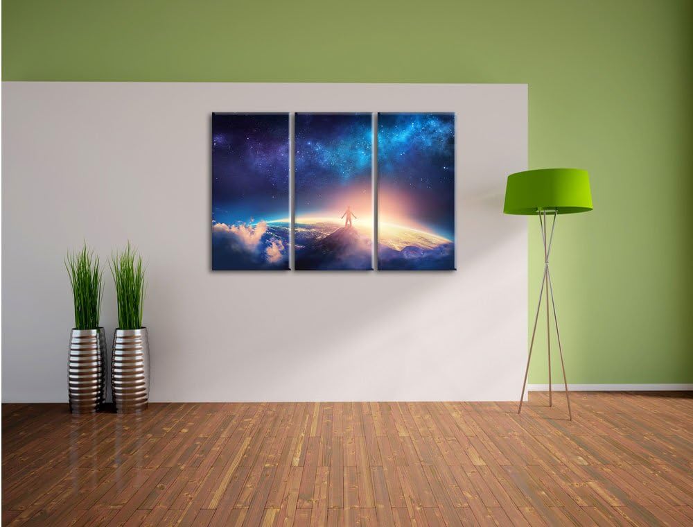 Pixxprint der Mann auf dem Berg als Leinwandbild/Grösse: 3 Teilig (120x80 cm) cm/Wandbild/Kunstdruck