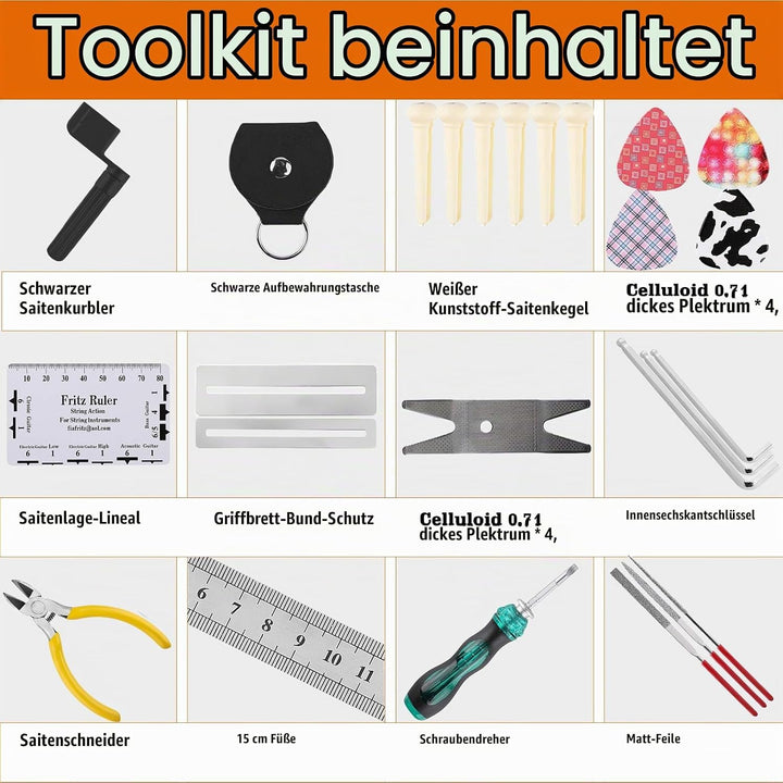 26Stk Gitarre Reparatur Werkzeug Set: HOMURY Gitarren Wartung Reinigung Set Pflegeset Komplettes Ink