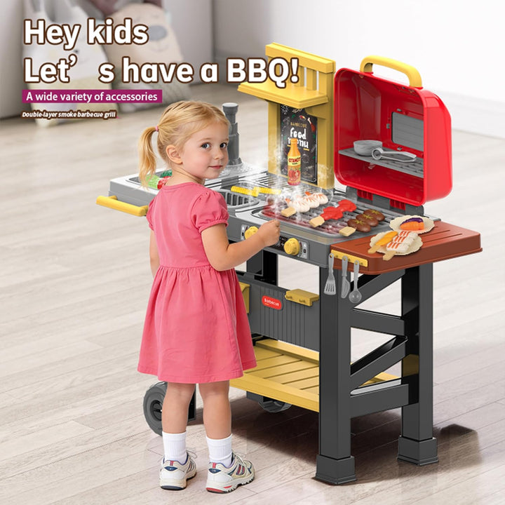 Grill-Spielzeugset für Kinder mit Rauchgeräuschen &amp; Licht, Kindergrill Outdoor Küche Spielzeug Set,