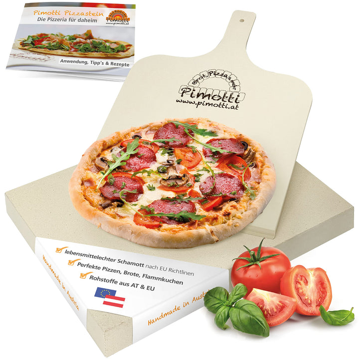 5cm Pimotti Pizzastein/Brotbackstein aus Schamott +Schaufel +Anleitung & Rezepte im