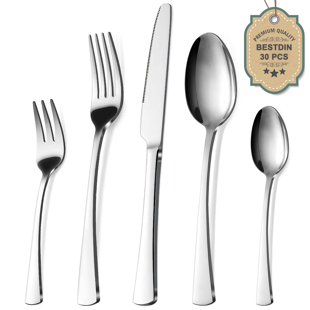 Bestdin Besteck Set 6 Personen, 30 teilig Edelstahl Besteckset, Essbesteck Set mit Messer Gabel Löff
