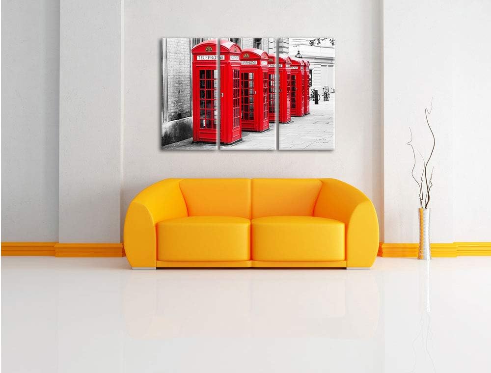 Pixxprint rote Londoner Telefonzellen 3-Teiler Leinwandbild 120x80 Bild auf Leinwand