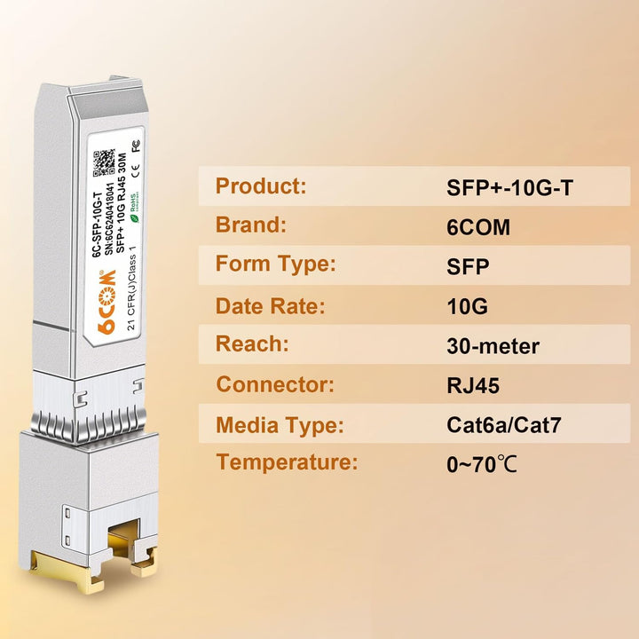 2-Stück 10G SFP+ RJ45 Kupfermodul, 10GBase-T SFP+ zu RJ45 Transceiver, CAT6A/CAT7, 30m, Hot-Swappabl