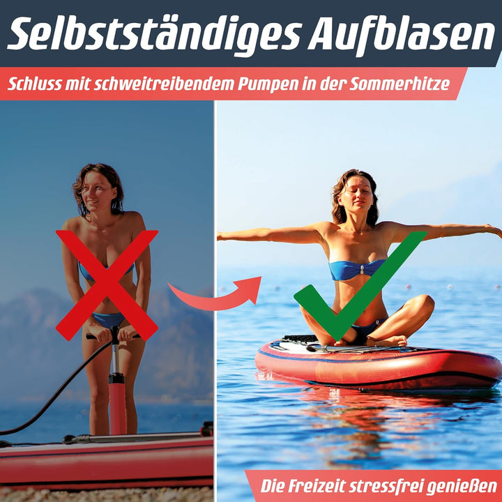 Fitleap SUP Pumpe elektrisch 20 PSI, pumpt das Board in wenigen Minuten auf | Zieldruck am LCD-Displ