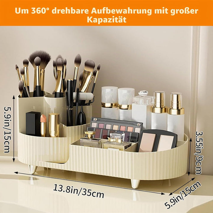 360°Drehbarer Cremefarbe Kosmetik Organizer mit Fach 2 in 1,Hohe Kapazität Skincare Organizer, Aufbe