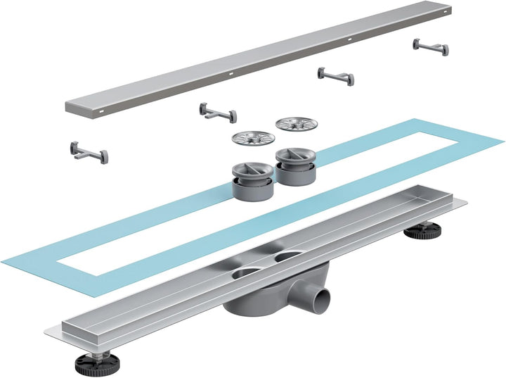 Neodrain Duschrinne 80cm Edelstahl Bodenablauf mit 2 Abflüsse, 360° Siphon 2 in 1 Duschablauf Flach