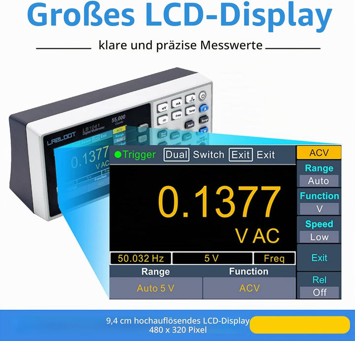 Labloot LB1041 USB Digitales Multimeter, 3,7 Zoll LCD-Bildschirm, 55000 Counts True RMS Temperatur M