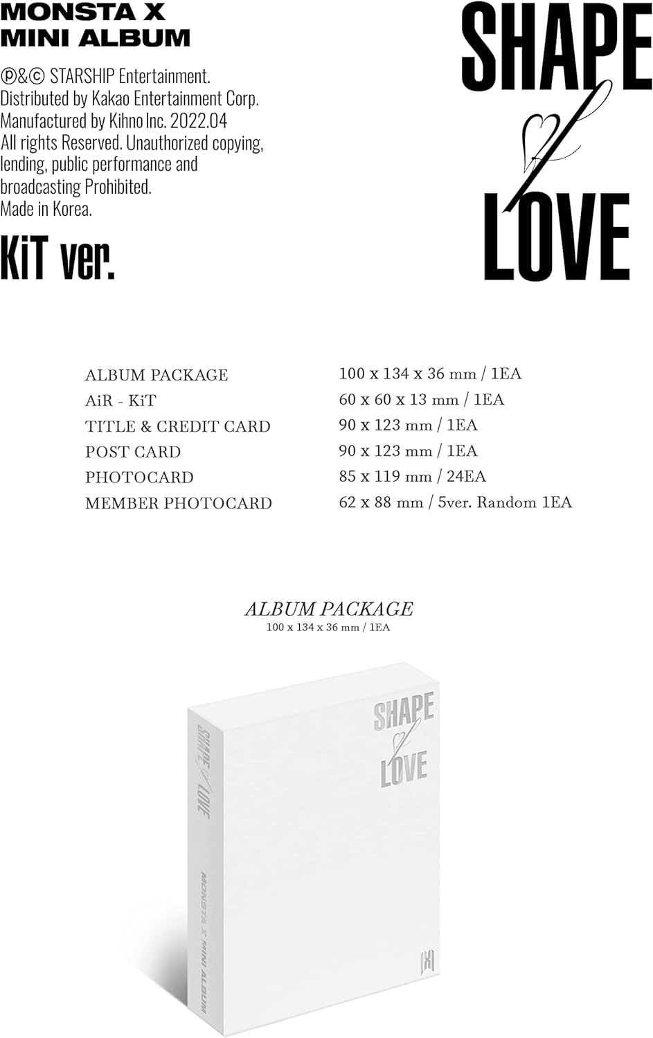 [KIHNO KIT] MONSTA X - SHAPE of LOVE (11th Mini Album) SMC + Extra Photocards Set