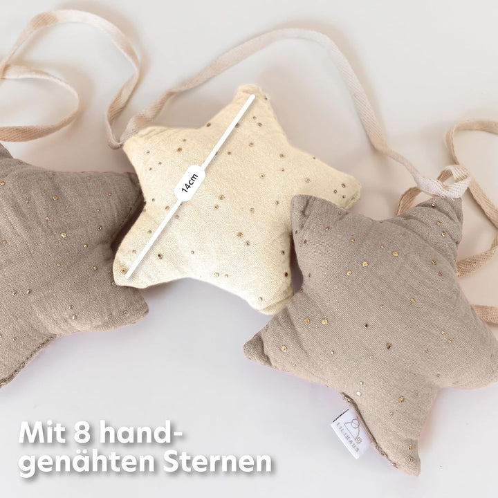 LILIMAUS Sternen Wimpelkette Stoff - Mit Goldapplikation in 12 Farben - 100% Baumwolle Handmade - Mu