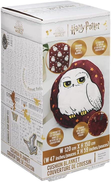 Harry Potter Hedwig 2-in-1 Kissendecke - Offiziell lizenzierte Reisedecke, Faltbarer weicher, Flausc