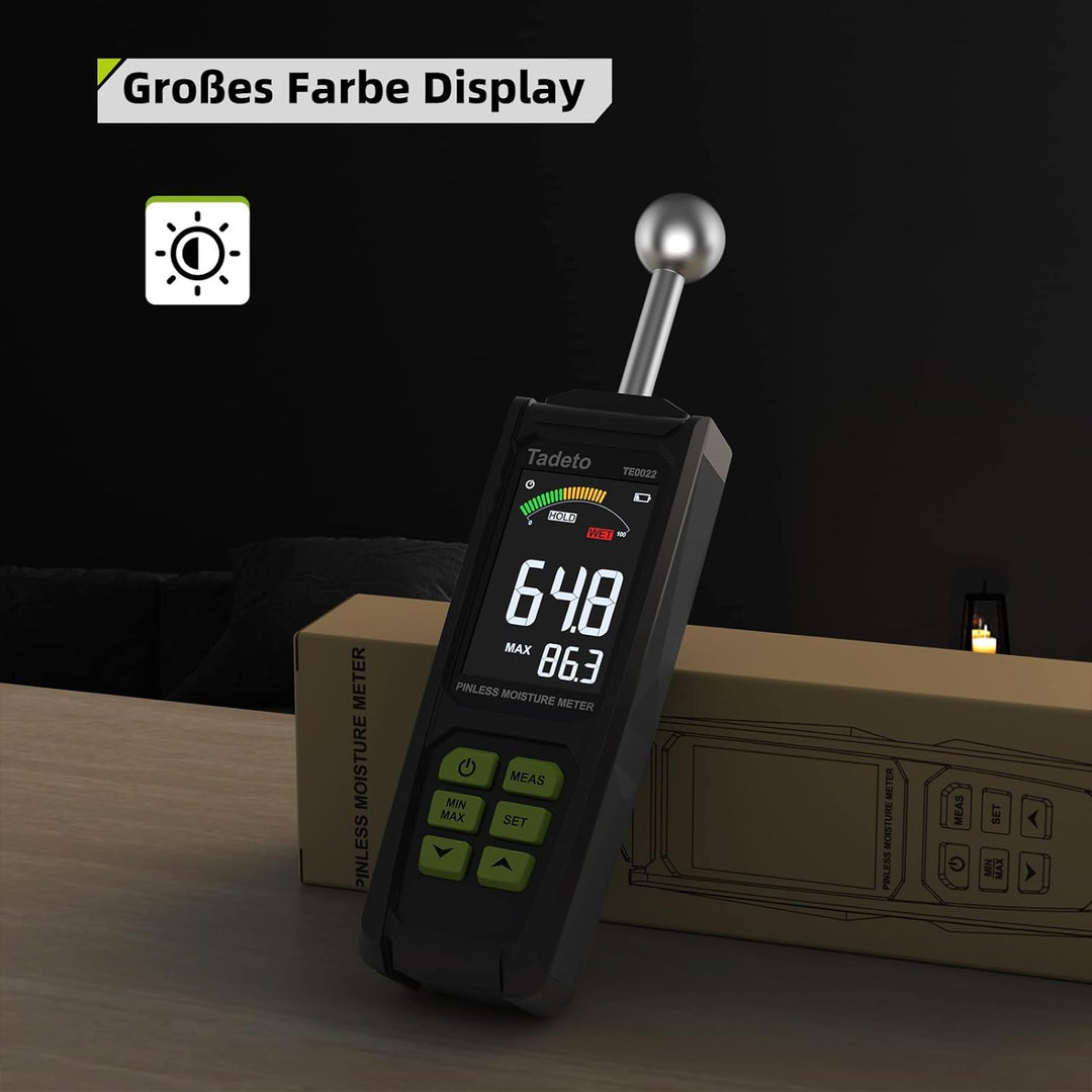 Feuchtigkeitsmessgerät, Tadeto Feuchtemessgerät 20-40mm Analysetiefe mit Farb-LCD Alarmfunktion Hold