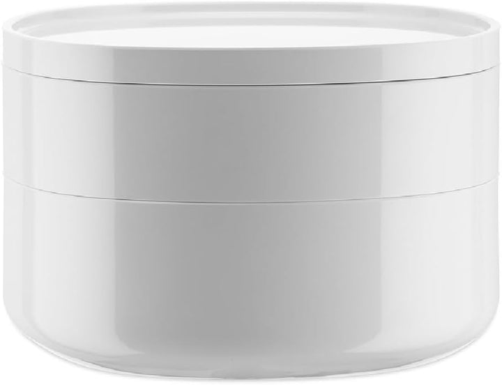 Alessi "Birillo" Behälter fürs Bad aus PMMA mit mehreren Fächern und Deckel, weiss, L 18cm, B 18cm,
