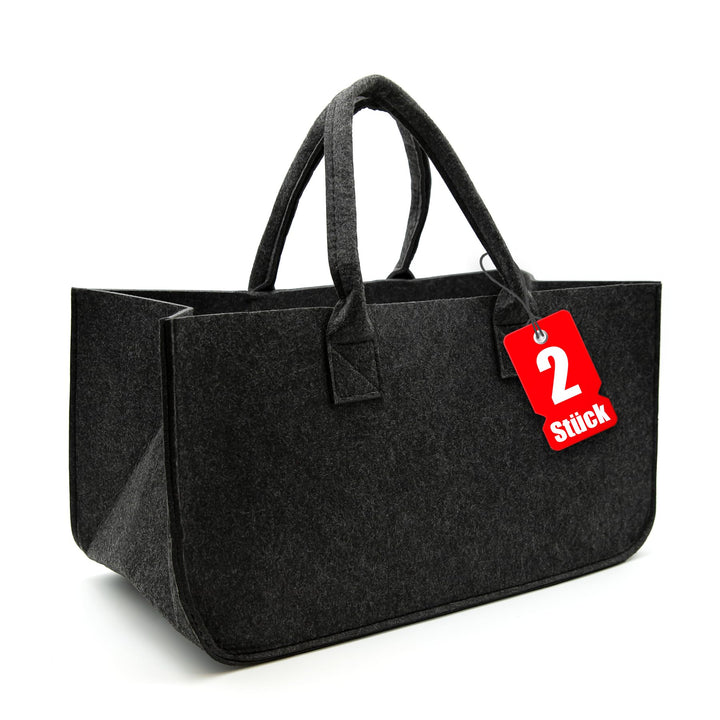 BigDean 2 Stück Filztasche gross in Anthrazit für Kaminholz oder als Shopper verwendbar – Kaminholzk