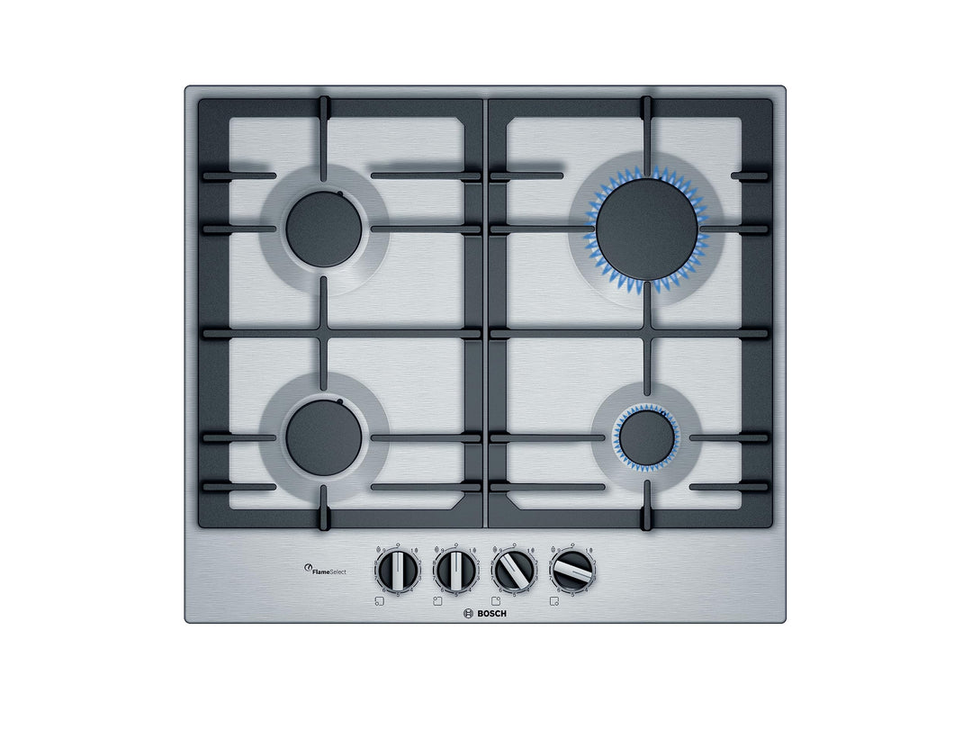 Bosch PCP6A5B90 autarkes Einbaukochfeld, Gas-Kochfeld Edelstahl 60 cm mit Drehreglern
