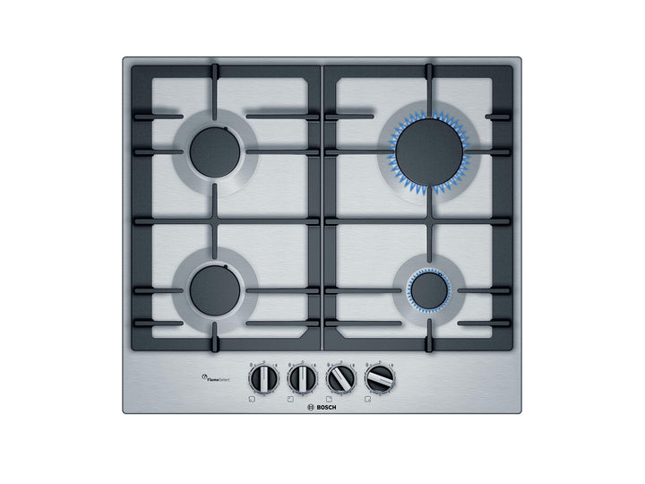 Bosch PCP6A5B90 autarkes Einbaukochfeld, Gas-Kochfeld Edelstahl 60 cm mit Drehreglern