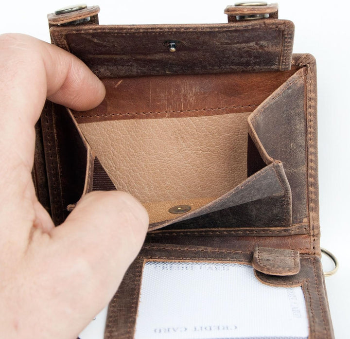 FLW Herren Brieftasche aus echtem Leder mit Kette und zwei Schnallen