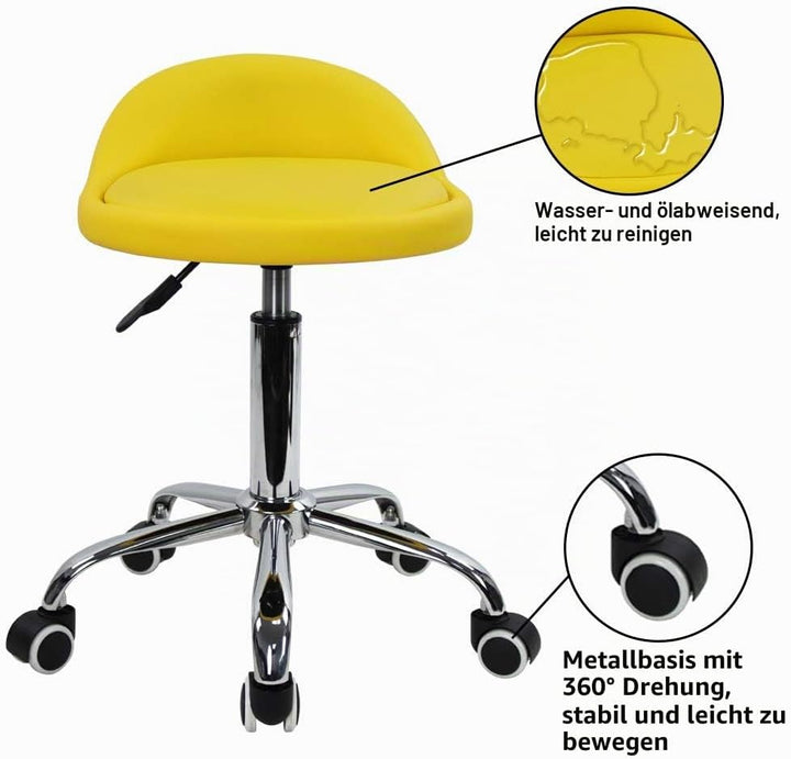 KKTONER Rollhocker mit Rückenlehne höhenverstellbar drehbar Arbeitshocker Drehhocker Rollhocker Büro
