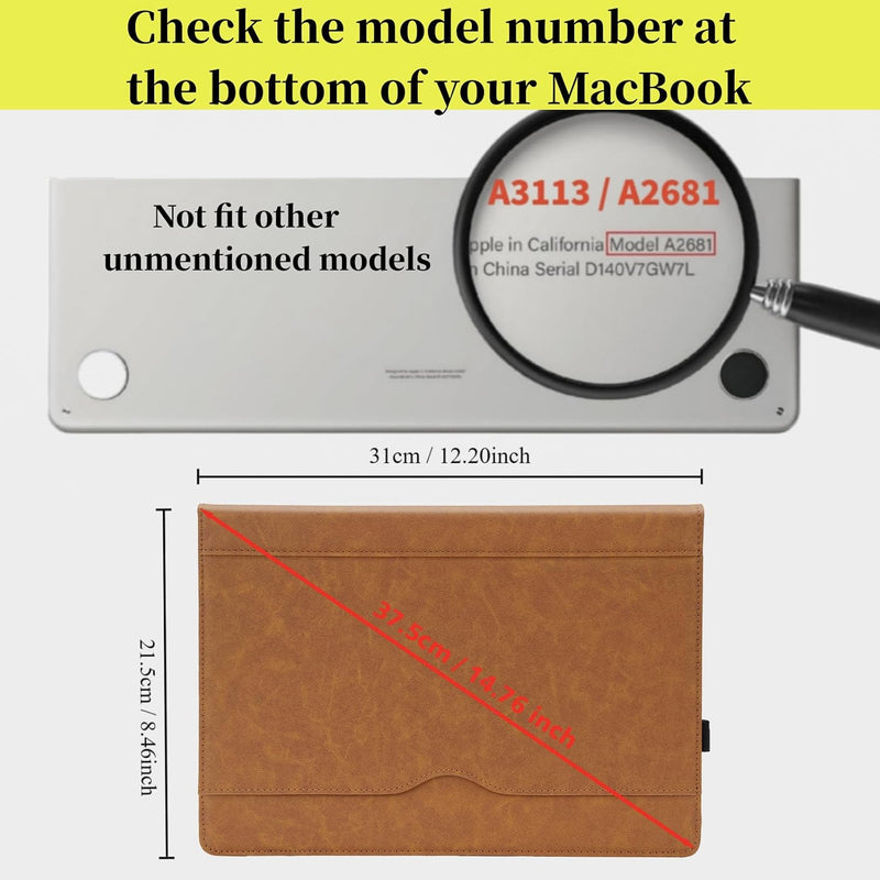 TYTX Lederhülle Kompatibel mit MacBook Air 2022 13,6 Zoll M2 A2681, Laptop-Hülle Folio Book Schutzhü