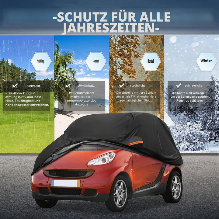 X AUTOHAUX Autoabdeckung für Smart Fortwo 2007-2019 210D-PU Outdoor Vollgarage Allwetter mit Türreis